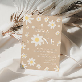 Beige Daisy Einladung 1. Geburtstag