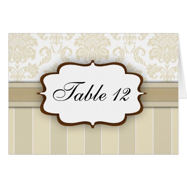 Beige Damask Stripe Tischnummer (Vorderseite (Horizontal))
