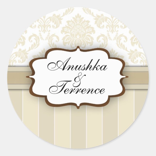 Beige Damask Stripe Wedding Sticker (Vorderseite)