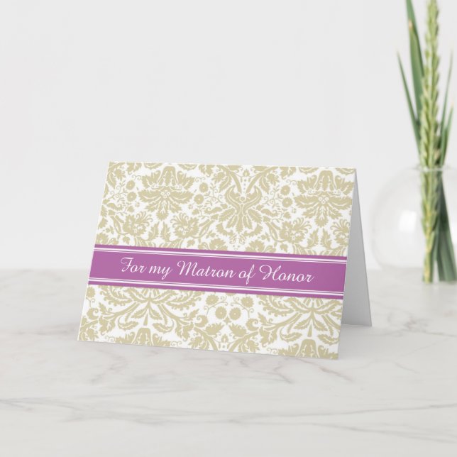 Beige Damask Thank You Matron of Honor Card Dankeskarte (Vorderseite)