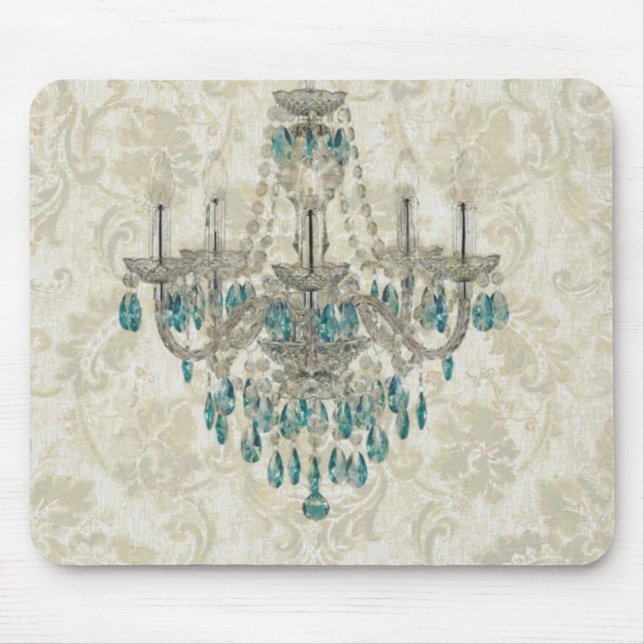 beige Damast-französischer Landblau Leuchter Mousepad (Vorne)
