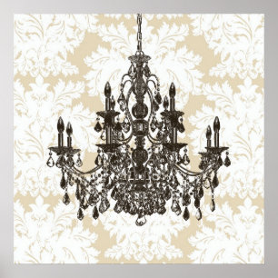 Beige Damast-Kronleuchter-Wandkunst-Druck Poster