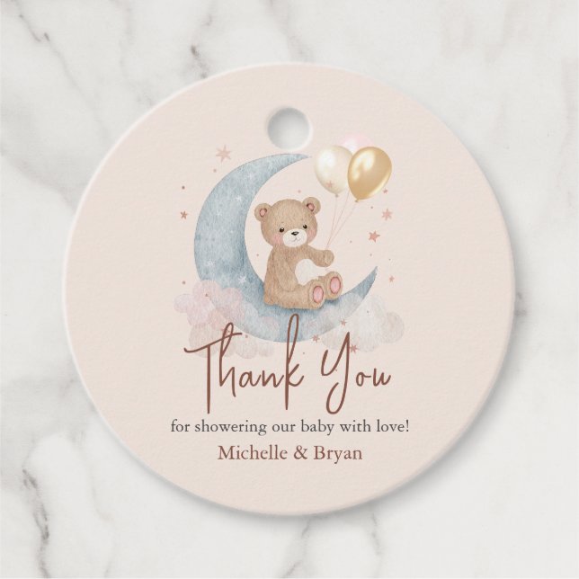 Beige danke Ihnen Teddy Bear Baby Dusche Geschenkanhänger (Vorderseite)