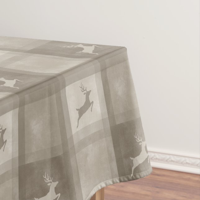 Beige Deer Karierte Aquarellfarbe Weihnachten Tischdecke (Beispiel)