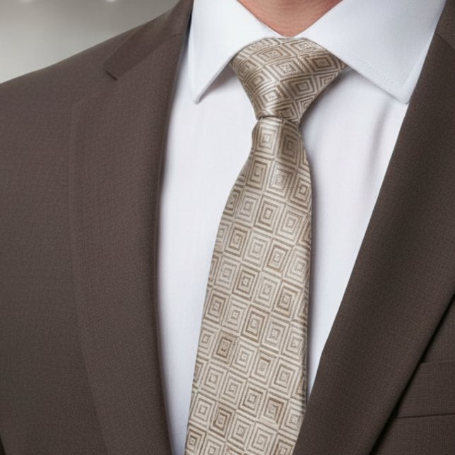 Beige Diamant geometrisches Muster Krawatte (Von Creator hochgeladen)