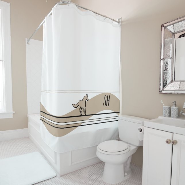 Beige Duschvorhang mit laufendem Pferd Design (Beispiel)