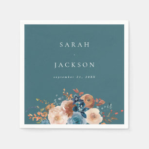 Beige & Dusty Blue Floral Name Napkins V2 - Aquama Serviette