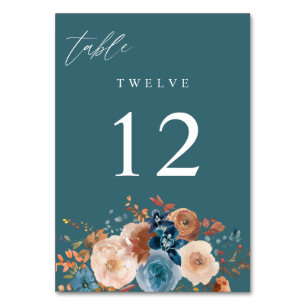 Beige & Dusty Blue Floral Tischnummer V2 - Aquamar