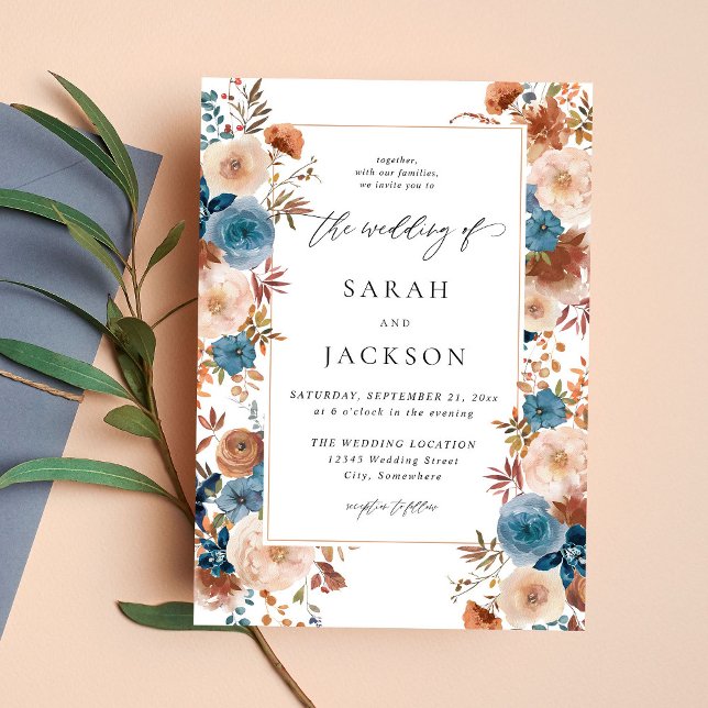 Beige & Dusty Blue Floral Wedding S2 - w Beige LN Einladung (Von Creator hochgeladen)