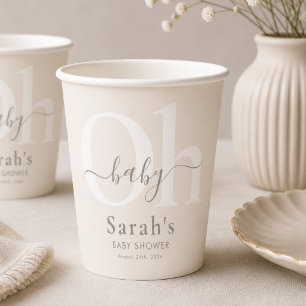 Beige Einfach Chic Boho Oh Baby Shower Party Pappbecher