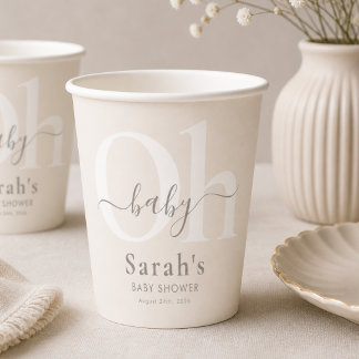 Beige Einfach Chic Boho Oh Baby Shower Party Pappbecher