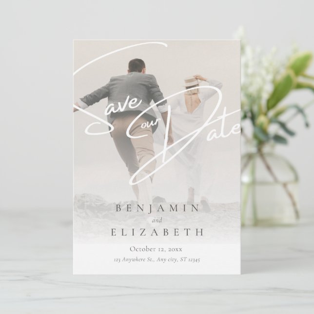 Beige Einfache Romantische Save the Date-Karte Save The Date (Stehend Vorderseite)