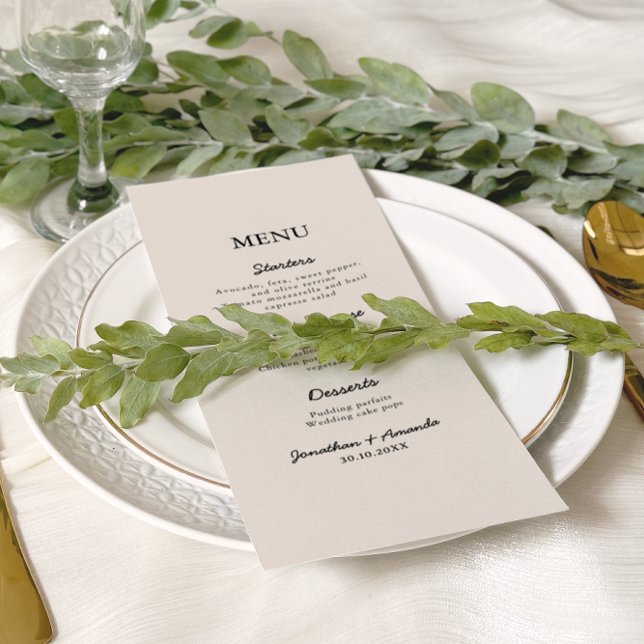 Beige Einfaches Minimalistisches Foto Hochzeit Menükarte (Von Creator hochgeladen)