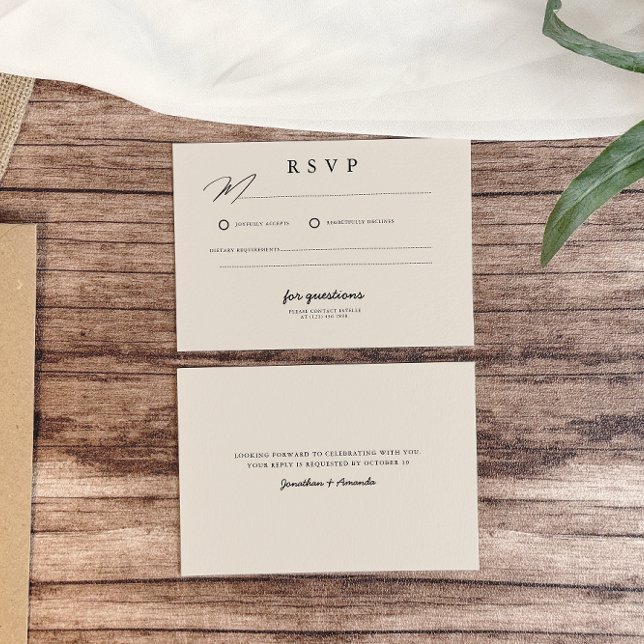 Beige Einfaches Minimalistisches Foto Hochzeit RSVP Karte (Von Creator hochgeladen)