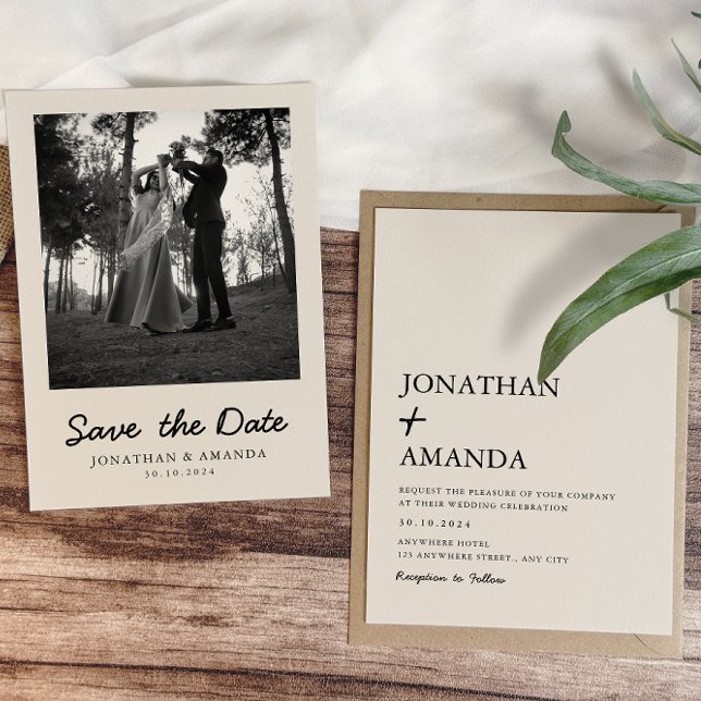 Beige Einfaches Minimalistisches Foto Hochzeit Save The Date (Von Creator hochgeladen)