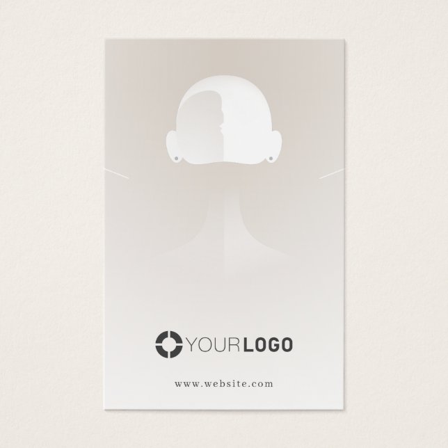 Beige einzigartige Portrait-Logo Ohrring-Display (Vorderseite)