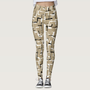 Beige Einzigartiges Schwarzweiß-Muster Leggings