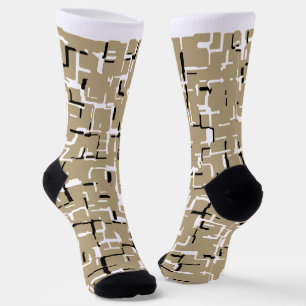 Beige Einzigartiges Schwarzweiß-Muster Socken