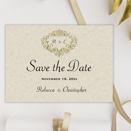 Beige Elegance Gold Wappen Wedding Save The Date