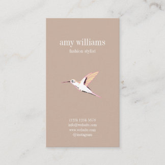 Beige elegant artistic hummingbird illustration visitenkarte