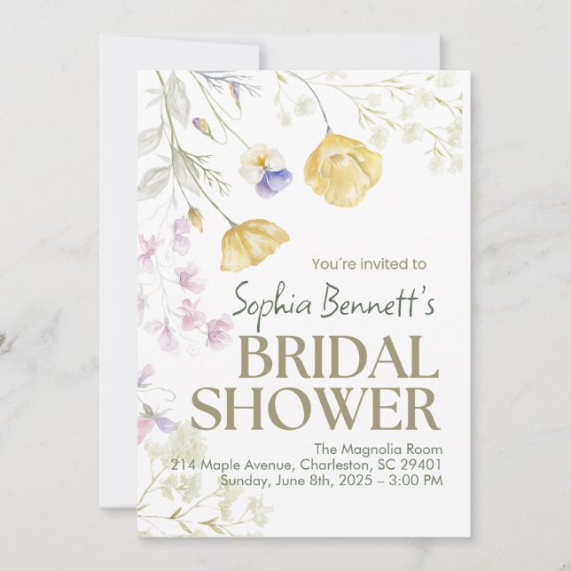 Beige Elegant Floral Douche nuptiale Invitation (Devant)