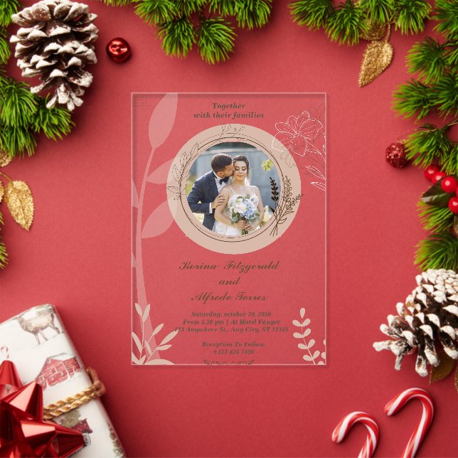Beige Elegant Foto Hochzeitsfeiern Acryleinladungen (Insitu (Feiertag))