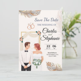Beige Elegant Illustrative Floral, mit Paar Einladung