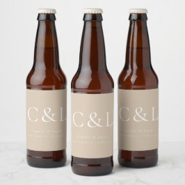 Beige Elegant Minimalistisch Wedding Monogram Bierflaschenetikett