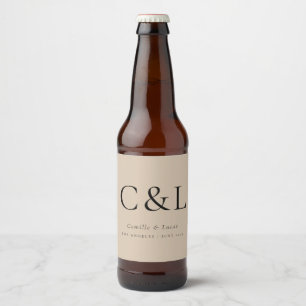 Beige Elegant Minimalistisch Wedding Monogram Bierflaschenetikett