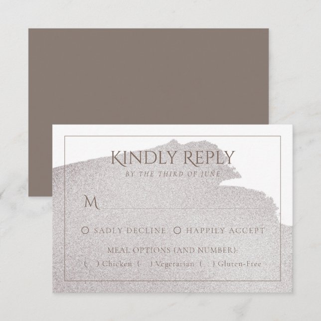 Beige | Elegant Taupe Wasserfarbenentree RSVP Karte (Vorne/Hinten)