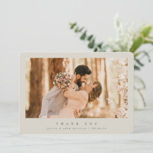Beige Elegante Minimal Single Foto Hochzeit Dankeskarte
