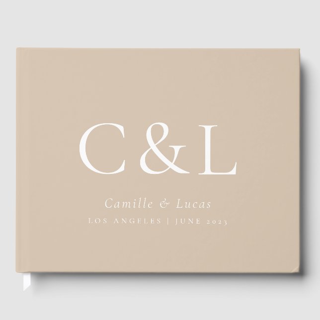 Beige Elegante Minimalistische Hochzeit Gästebuch (Vorderseite)