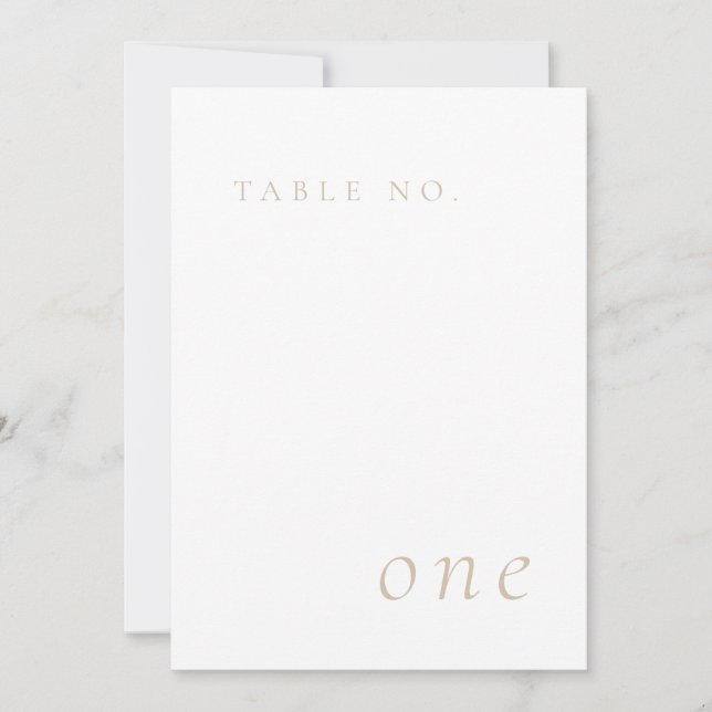 Beige Elegante Minimalistische Tischnummer Card (Vorderseite)