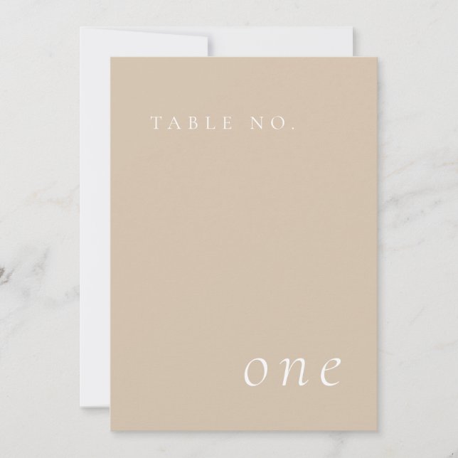 Beige Elegante Minimalistische Tischnummer Card (Vorderseite)