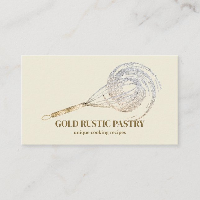 Beige Elfenbein Sparkle Whisk Glitzer Gold Bäckere Visitenkarte (Vorderseite)