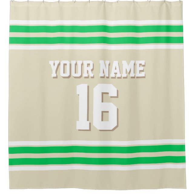 Beige Emerald Green White Stripes Sports Jersey Duschvorhang (Vorderseite)