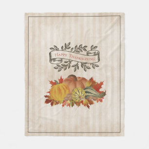 Beige Erntedank Pumpkins und Squash Fleecedecke