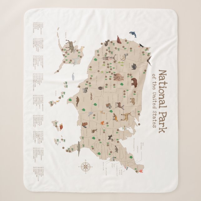 Beige Explore National Park Map Woodland Kinderzim Sherpadecke (Vorderseite)