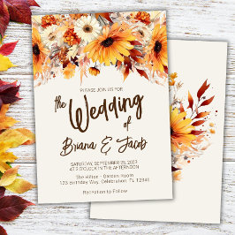 Beige Fall Floral Wedding Einladung