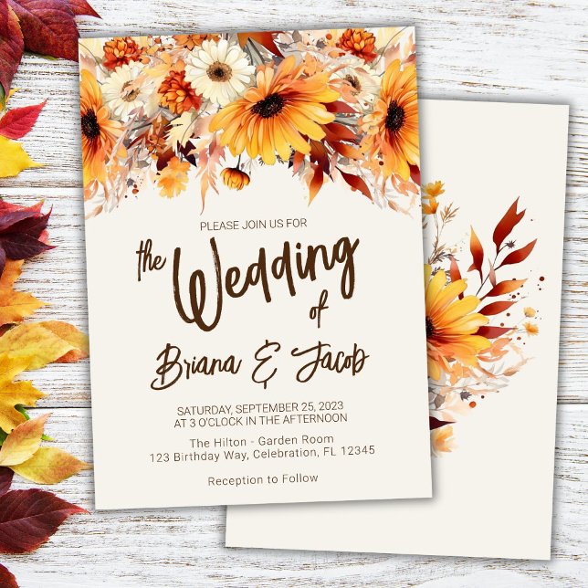 Beige Fall Floral Wedding Einladung (Von Creator hochgeladen)