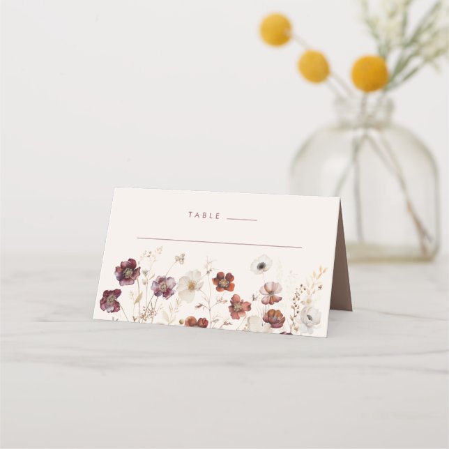 Beige Fall Floral Wedding Platzkarte (Vorderseite)