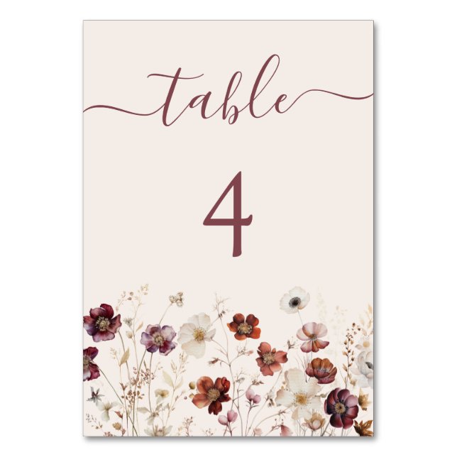 Beige Fall Floral Wedding Tischnummer (Vorderseite)