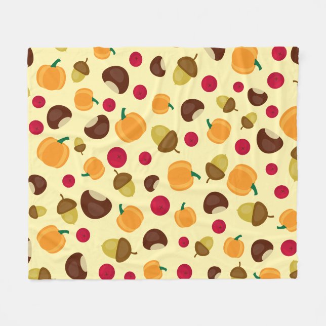 Beige Fall Pumpkin Berries Kastanienmuster Fleecedecke (Vorderseite (Horizontal))