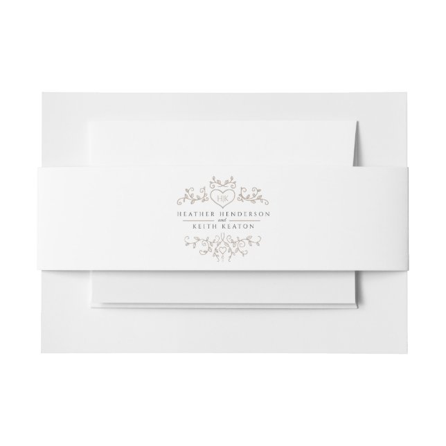 Beige Farbe des Hochzeitsherzes Einladungsbanderole (Vorderseite Beispiel)