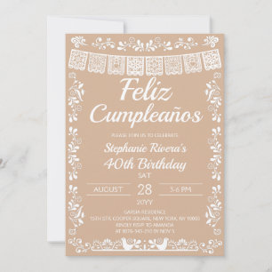 Beige Feliz Cumpleaños 40. Geburtstag  Einladung