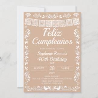 Beige Feliz Cumpleaños 40. Geburtstag Einladung