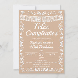 Beige Feliz Cumpleaños Geburtstag Einladung