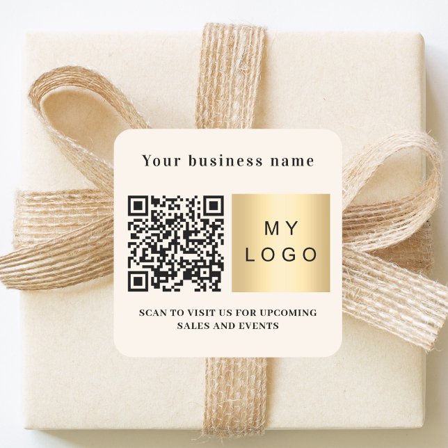 Beige Firmenbezeichnung qr Code Quadratischer Aufkleber (Von Creator hochgeladen)