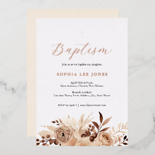 Beige Floral Boho Aquarelltauferei Foil Folieneinladung