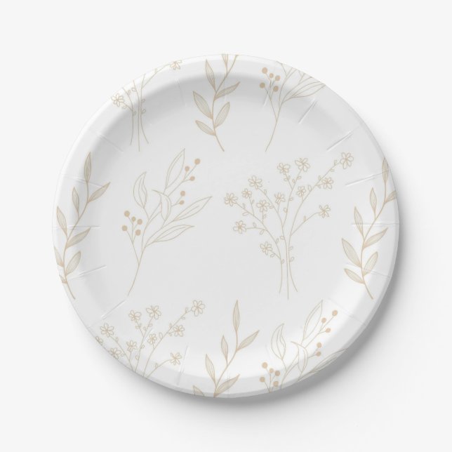 Beige Floral Boho Wedding Pappteller (Vorderseite)